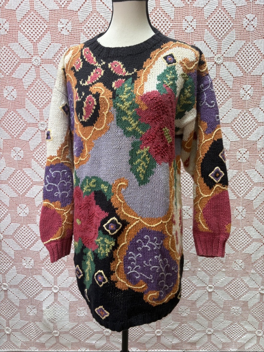 Jennifer Reed Hand Knit Sweater | Size L | Floral Boho